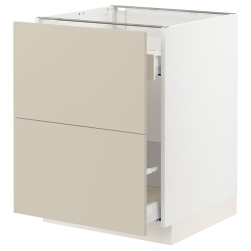 A beige SEKTION kitchen cabinet with two drawers and a smooth front design.