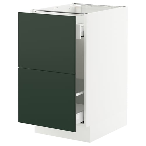SEKTION kitchen unit in green, white frame, two drawers, modern sleek design.