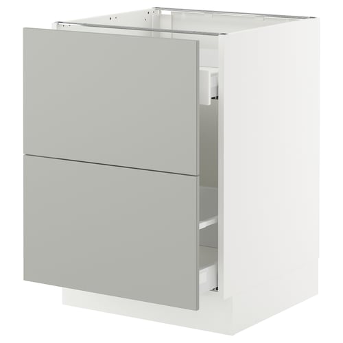 White kitchen cabinet, modern design, light grey, two drawers, minimalist.