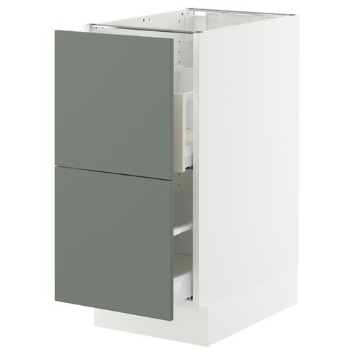 Ikea SEKTION kitchen unit in grey-green. Modern, slim design with two drawers.
