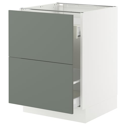 SEKTION base cabinet, grey-green, modern, square, 2 drawers.