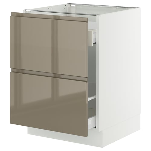 Ikea SEKTION base white cabinet, high gloss dark grey-brown drawers.