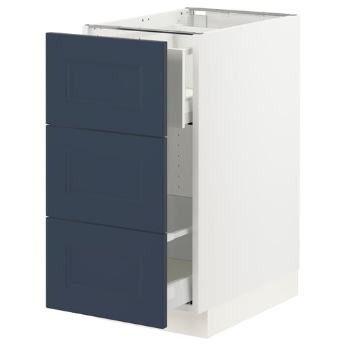 SEKTION kitchen cabinet, blue, white, three drawers, modern design.