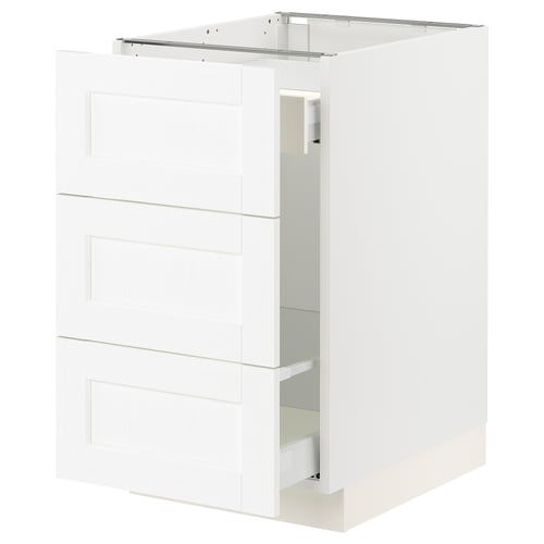 White SEKTION kitchen cabinet with three drawers, sleek design, modern and minimalist.