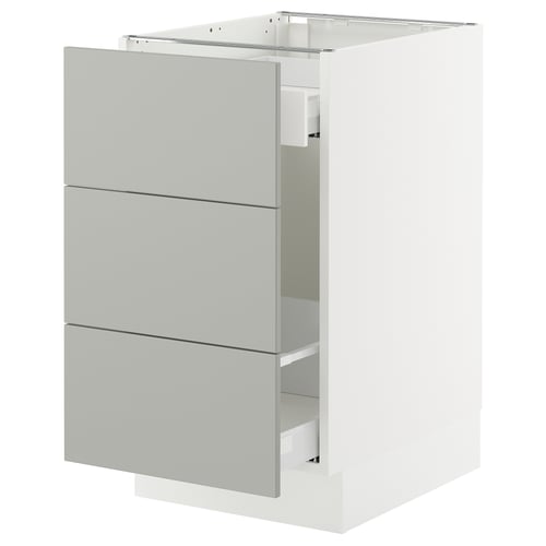 IKEA SEKTION light grey kitchen cabinet with drawers.