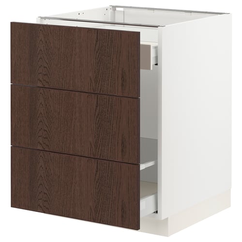 SEKTION kitchen cabinet, white and dark brown wood, three drawers, sturdy.
