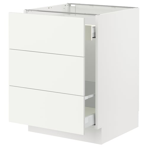 White modern kitchen cabinet unit with sleek lines and multiple drawers. High-quality design, ideal for modern kitchens.