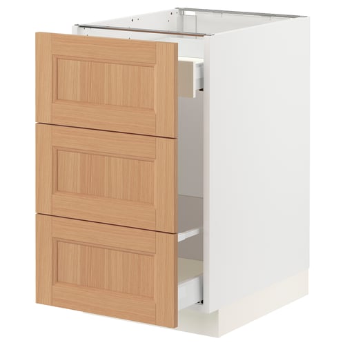 SEKTION kitchen unit with oak drawers. White and wood tone, rectangular, modern design.