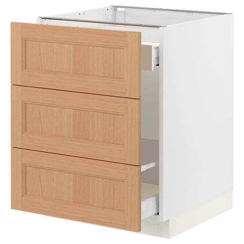 SEKTION kitchen cabinet, white base, oak drawers, modern design.