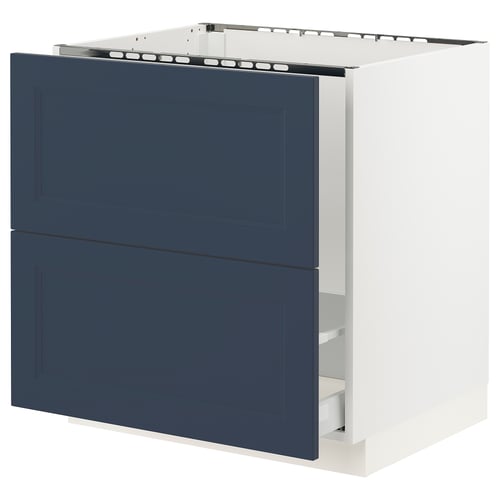 Blue ikea SEKTION kitchen cabinet with two drawers, white frame, modern design.