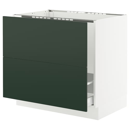 Modern kitchen cabinet, SEKTION, green havstorp fronts, white frame, rectangular, 2 drawers.