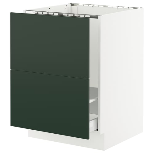 Modern kitchen unit: SEKTION in white & dark green; flat-panel design, two drawers.