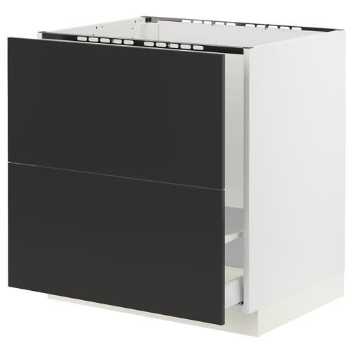 Modern black and white kitchen cabinet, rectangular, sleek design, with smooth drawer.
