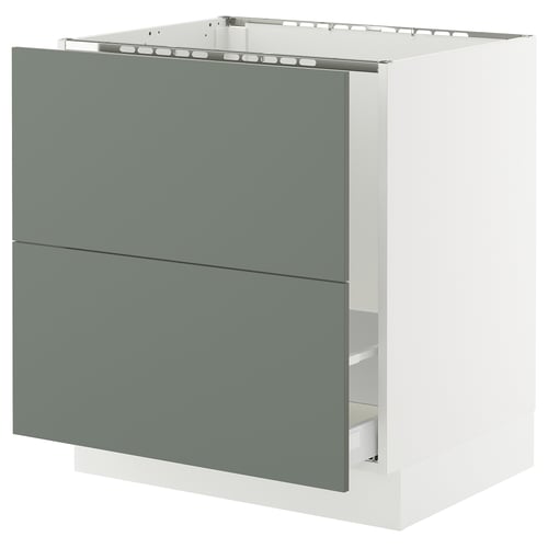 SEKTION kitchen cabinet in grey-green with soft-close drawers.