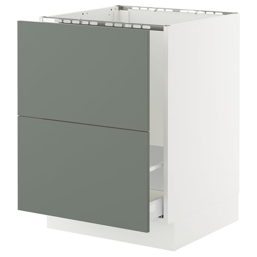 Ikea SEKTION kitchen unit, white & grey-green, 2 drawers, modern minimalist design.