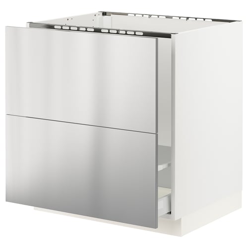 Ikea SEKTION kitchen cabinet in white with stainless steel front.