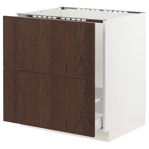 Dark brown ikea SEKTION kitchen cabinet with wood edging, 2 drawers, modern design.