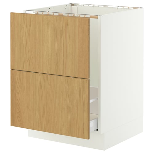 IKEA SEKTION kitchen cabinet, white with oak drawer fronts. Two drawers, modern and minimalist design.