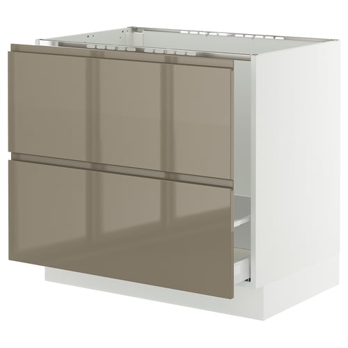 SEKTION kitchen cabinet, high-gloss dark grey-brown, sleek design, 3 drawers.