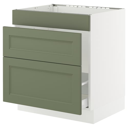 Ikea SEKTION grey-green kitchen unit with 3 drawers.