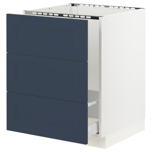 SEKTION kitchen unit in blue, 3 drawers, white frame, sleek design.