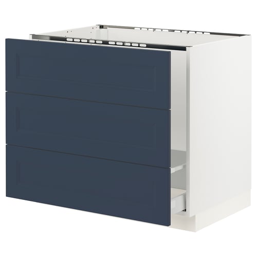 SEKTION blue kitchen cabinet with 3 drawers, modern design.