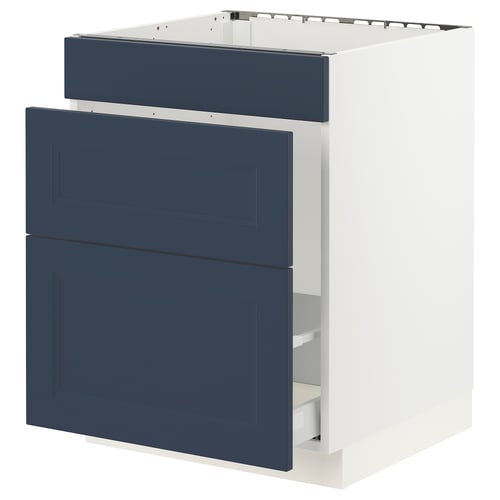 Ikea SEKTION blue kitchen cabinet with white frame, 3 drawers.
