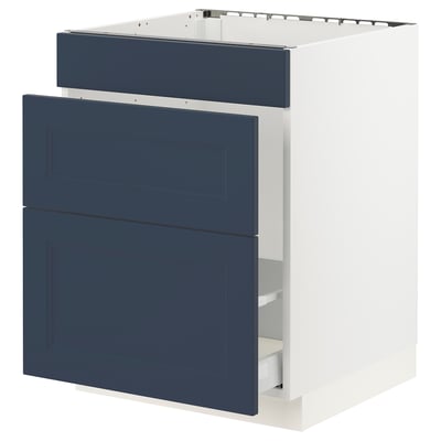 SEKTION / MAXIMERA Base cab f sink/waste sort/3 fronts, white Axstad/matte blue, 24x24x30 "