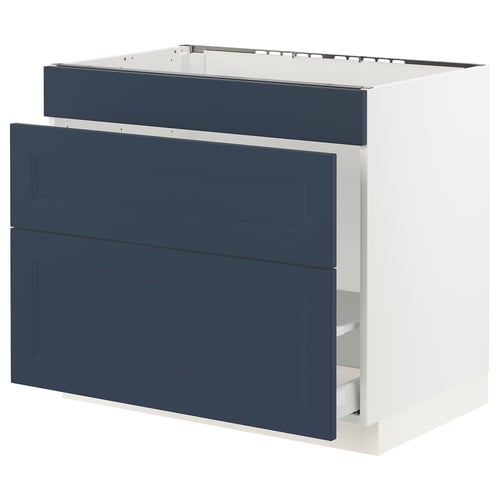Blue SEKTION kitchen cabinet with drawers, modern design.