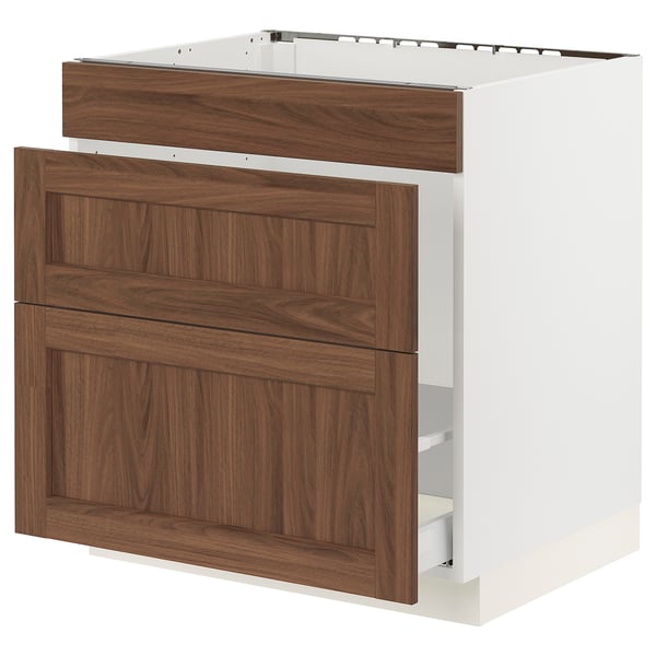 SEKTION / MAXIMERA Base cab f sink/waste sort/3 fronts, white Enköping/brown walnut effect, 30x24x30 "