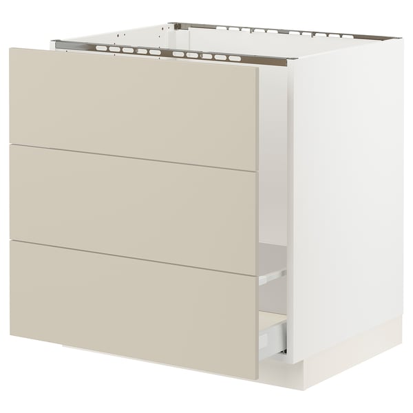 SEKTION / MAXIMERA Base cab f sink/waste sort/3 fronts, white/Havstorp beige, 30x24x30 "