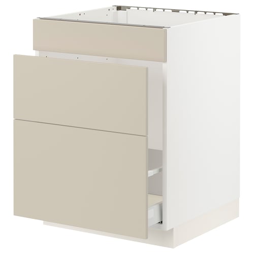 SEKTION kitchen unit with beige havstorp fronts. White base, rectangular shape, smooth design.