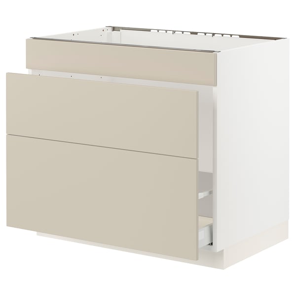 SEKTION / MAXIMERA Base cab f sink/waste sort/3 fronts, white/Havstorp beige, 36x24x30 "