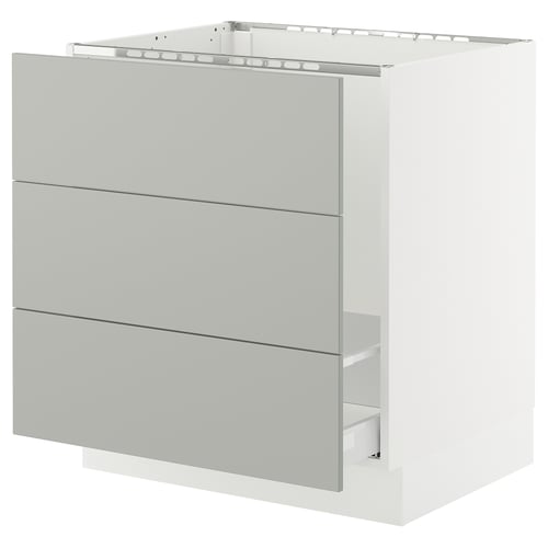 SEKTION modern kitchen unit in light grey with three drawers, sleek design.