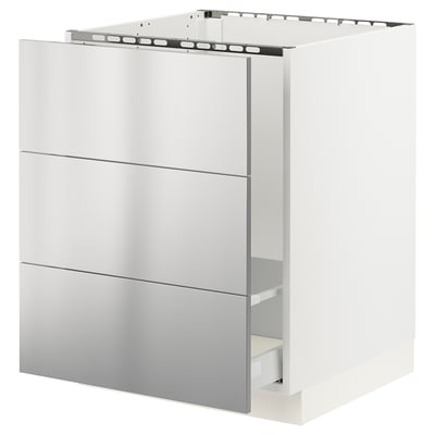 SEKTION / MAXIMERA Base cab f sink/waste sort/3 fronts, white/Nogsta stainless steel, 24x24x30 "