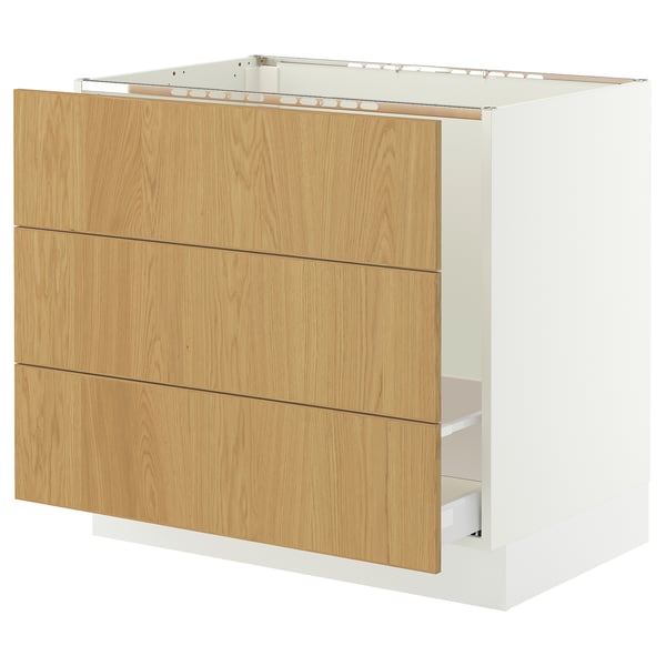 SEKTION / MAXIMERA Base cab f sink/waste sort/3 fronts, white/Sinarp oak veneer, 36x24x30 "