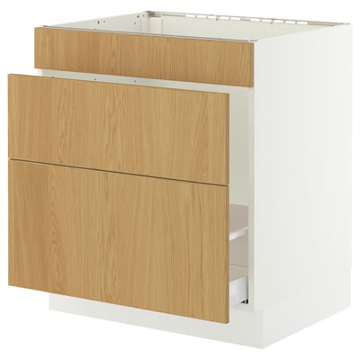 SEKTION / MAXIMERA Base cab f sink/waste sort/3 fronts, white/Sinarp oak veneer, 30x24x30 "