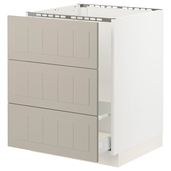 SEKTION / MAXIMERA Base cab f sink/waste sort/3 fronts, white/Stensund beige, 24x24x30 "