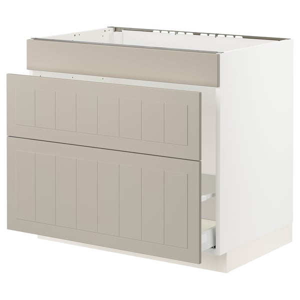 SEKTION / MAXIMERA Base cab f sink/waste sort/3 fronts, white/Stensund beige, 36x24x30 "