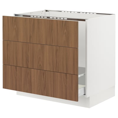 SEKTION / MAXIMERA Base cab f sink/waste sort/3 fronts, white/Tistorp brown walnut effect, 36x24x30 "