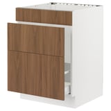 SEKTION / MAXIMERA Base cab f sink/waste sort/3 fronts, white/Tistorp brown walnut effect, 24x24x30 "