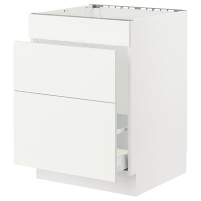 SEKTION / MAXIMERA Base cab f sink/waste sort/3 fronts, white/Vallstena white, 24x24x30 "
