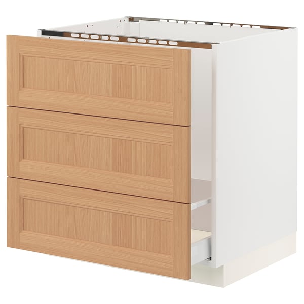 SEKTION / MAXIMERA Base cab f sink/waste sort/3 fronts, white/Vedhamn oak, 30x24x30 "