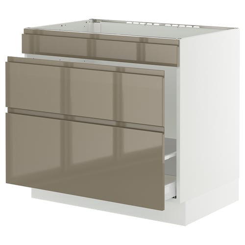 SEKTION kitchen cabinet, glossy dark brown, metallic handles, rectangular, modern design.