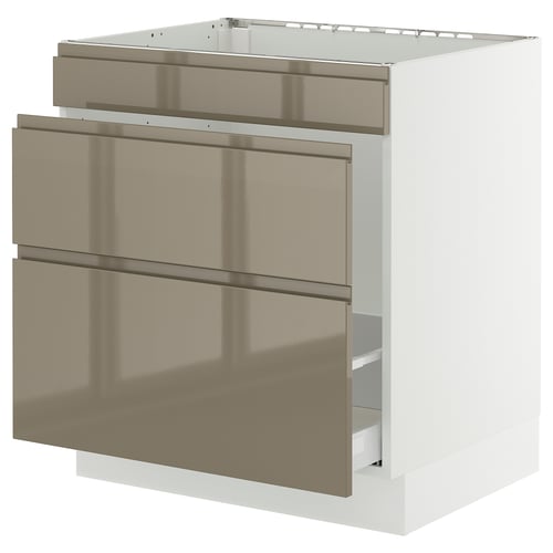Modern kitchen cabinet SEKTION with dark grey-brown glossy fronts and metallic handles. Rectangular shape, three drawers, sleek design.