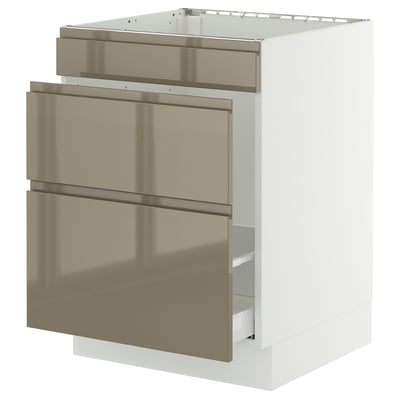 SEKTION / MAXIMERA Base cab f sink/waste sort/3 fronts, white/Voxtorp high-gloss dark grey-brown, 24x24x30 "