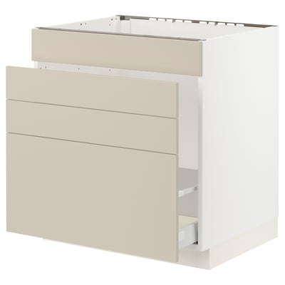 SEKTION / MAXIMERA Base cab f sink/waste sort/4 fronts, white/Havstorp beige, 30x24x30 "