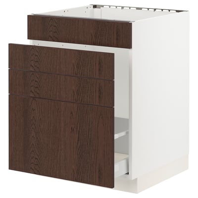 SEKTION / MAXIMERA Base cab f sink/waste sort/4 fronts, white/Sinarp brown, 24x24x30 "