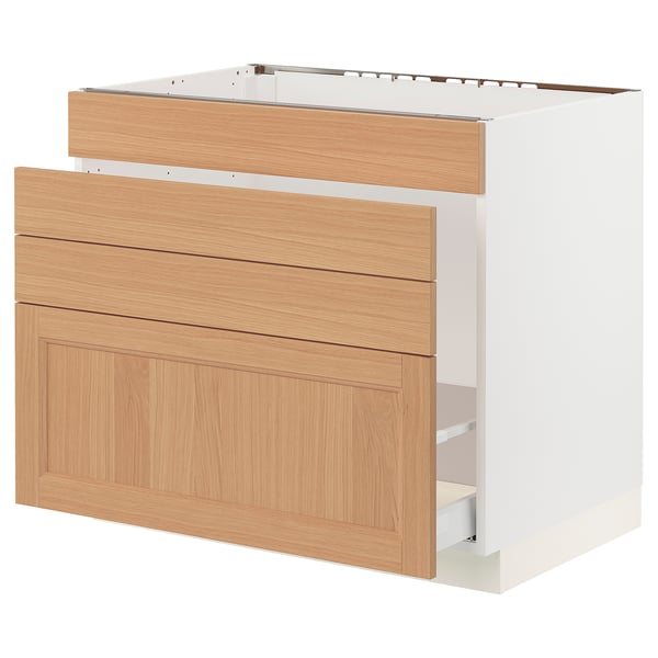 SEKTION / MAXIMERA Base cab f sink/waste sort/4 fronts, white/Vedhamn oak, 36x24x30 "