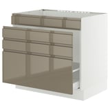 SEKTION / MAXIMERA Base cab f sink/waste sort/4 fronts, white/Voxtorp high-gloss dark grey-brown, 36x24x30 "